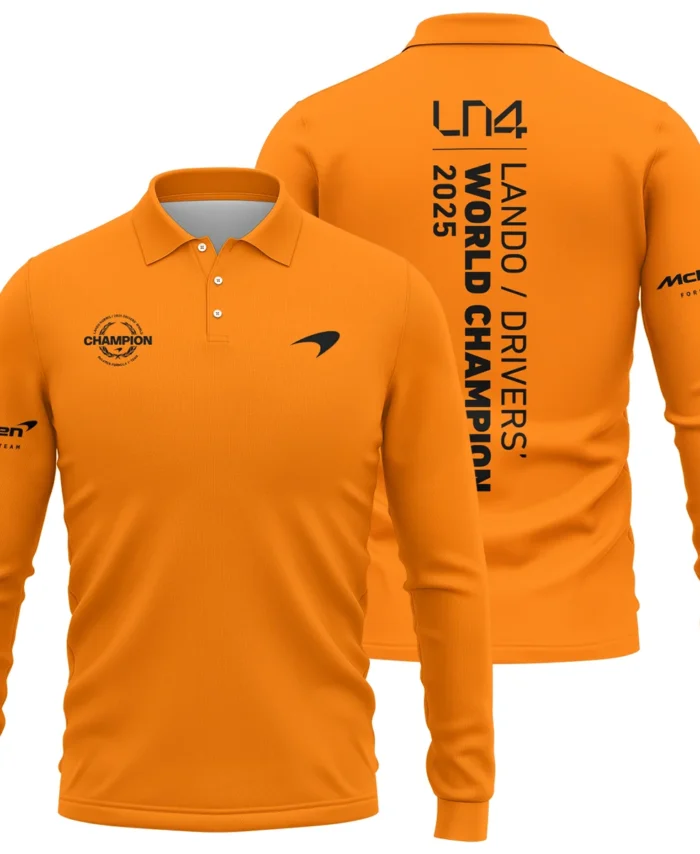 Lando Norris 2025 Drivers’ World Champion McLaren F1 Team Long Polo Shirt BLVALN051225A4LPL