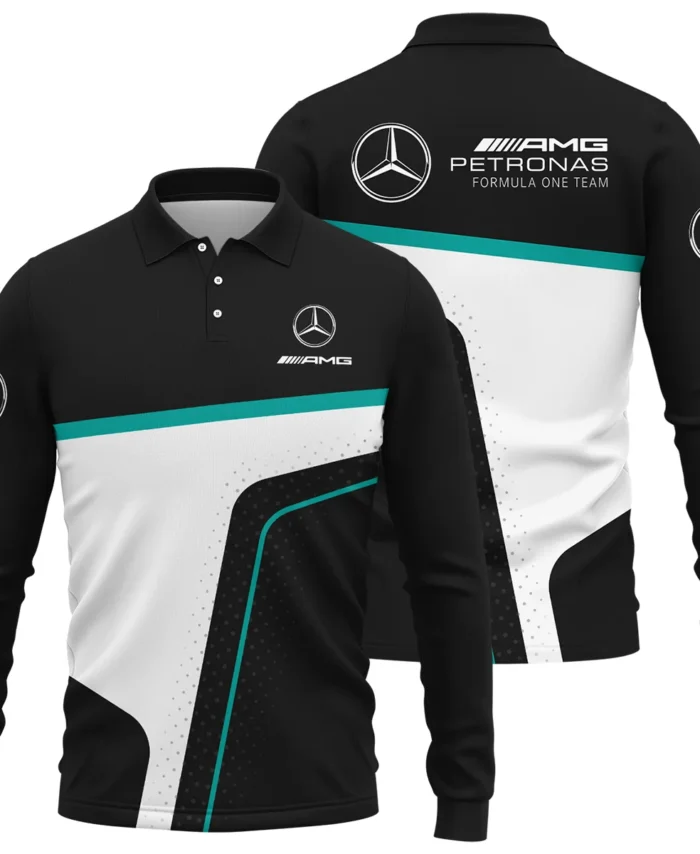 Limited Edition Mercedes-AMG Petronas F1 Long Polo Shirt All Over Prints BLMER6525A5LPL
