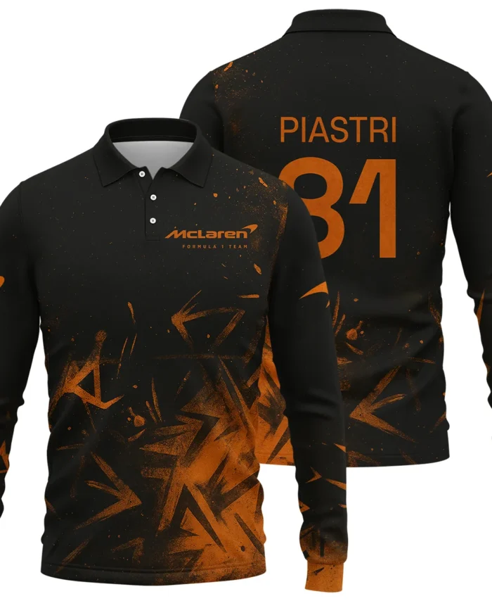 Oscar Piastri McLaren F1 Long Polo Shirt All Over Prints BLMCL3525A3OPLPL