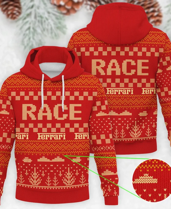 Race Xmas Pattern Ferrari Formula 1 - Knitted Hoodie BLVAF12209250A30FRR