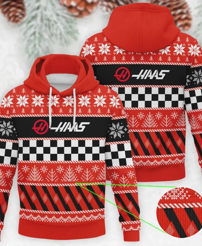 Racing Xmas Pattern Haas Formula 1 - Knitted Hoodie BLVAF12209250A28HAAS