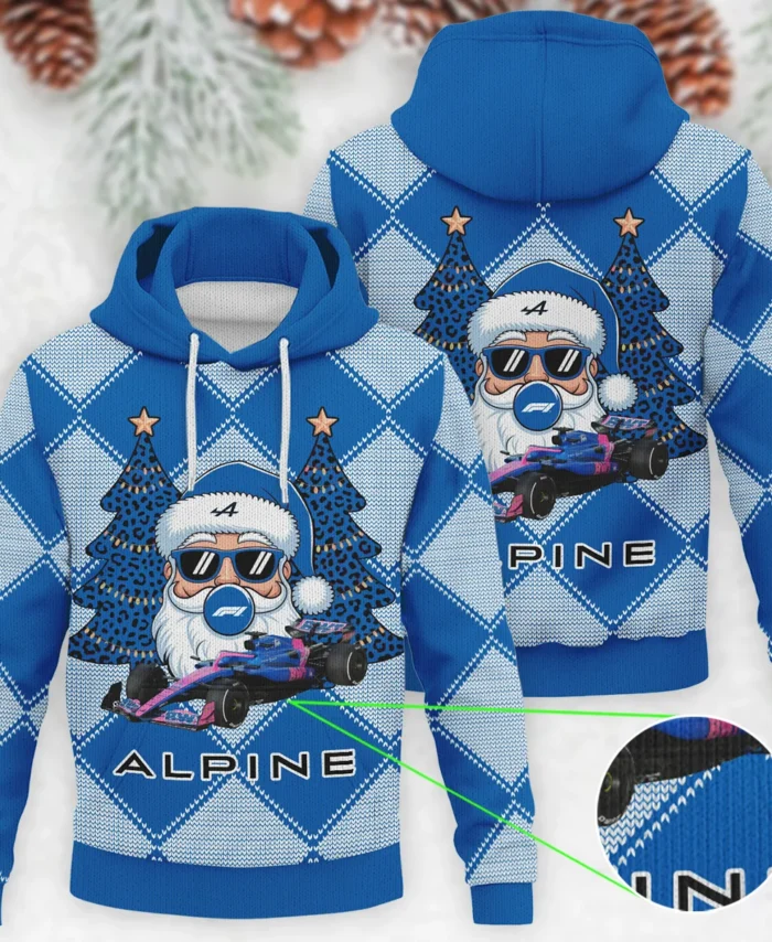 Santa Pinetree Car Alpine Formula 1 - Knitted Hoodie BLVAF12209250A25ALP