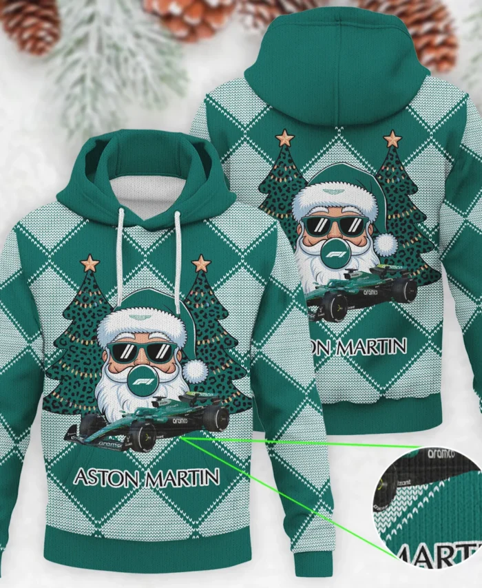 Santa Pinetree Car Aston Martin Formula 1 - Knitted Hoodie BLVAF12209250A25AM