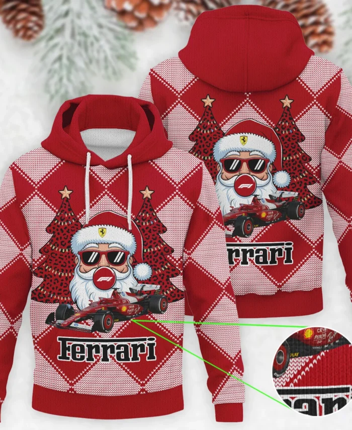 Santa Pinetree Car Ferrari Formula 1 - Knitted Hoodie BLVAF12209250A25FRR