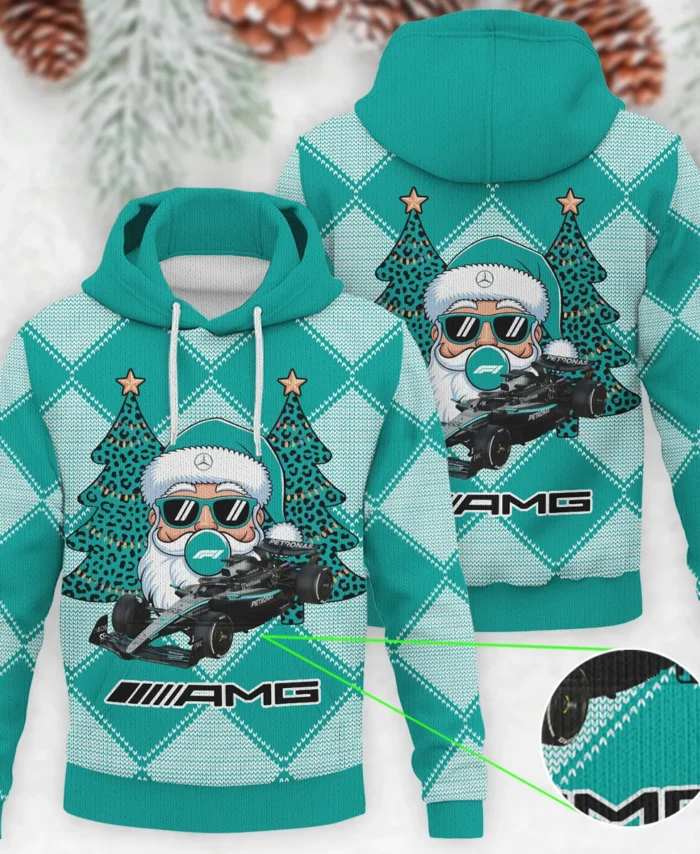 Santa Pinetree Car Mercedes Formula 1 - Knitted Hoodie BLVAF12209250A25MER