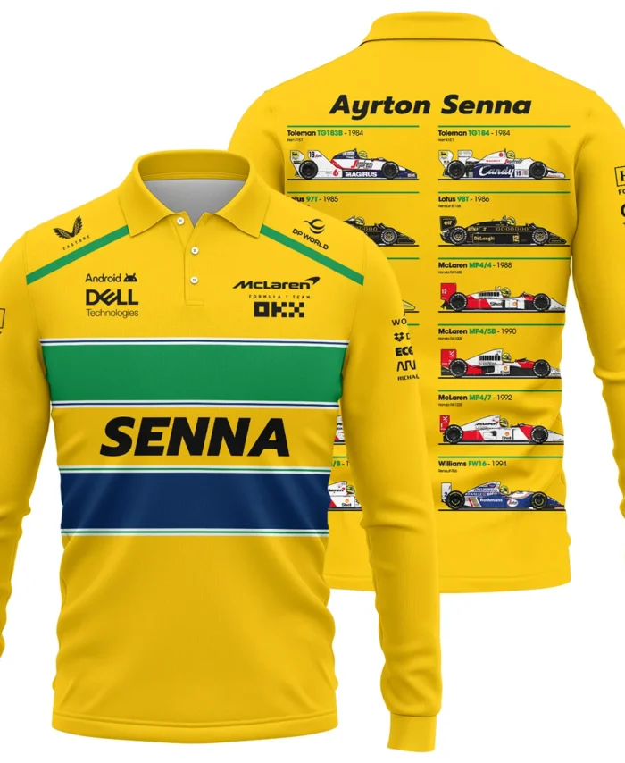 Senna x McLaren - Exclusive Long Polo Shirt Featuring His Iconic Liveries BLF13625A5LPL