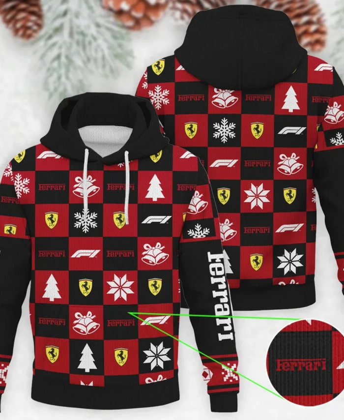 Square Pattern Ferrari Formula 1 - Knitted Hoodie BLVAF12209250A33FRR