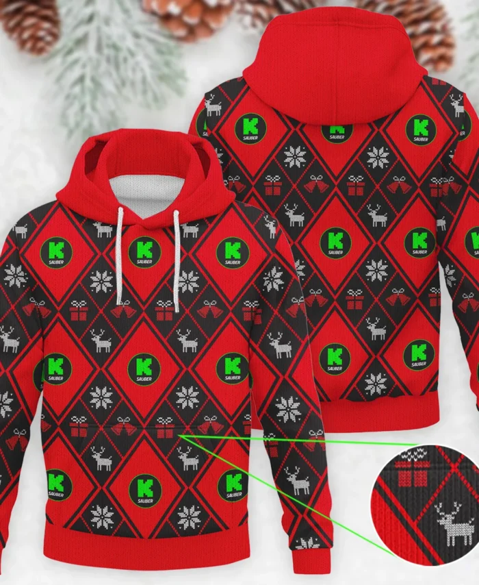 Square Xmas Pattern Kick Sauber Formula 1 - Knitted Hoodie BLVAF12209250A31KS