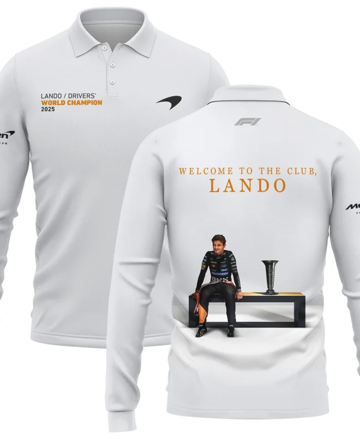 Welcome To The Club Lando Norris McLaren F1 Team Long Polo Shirt BLNRWDCA14LPL