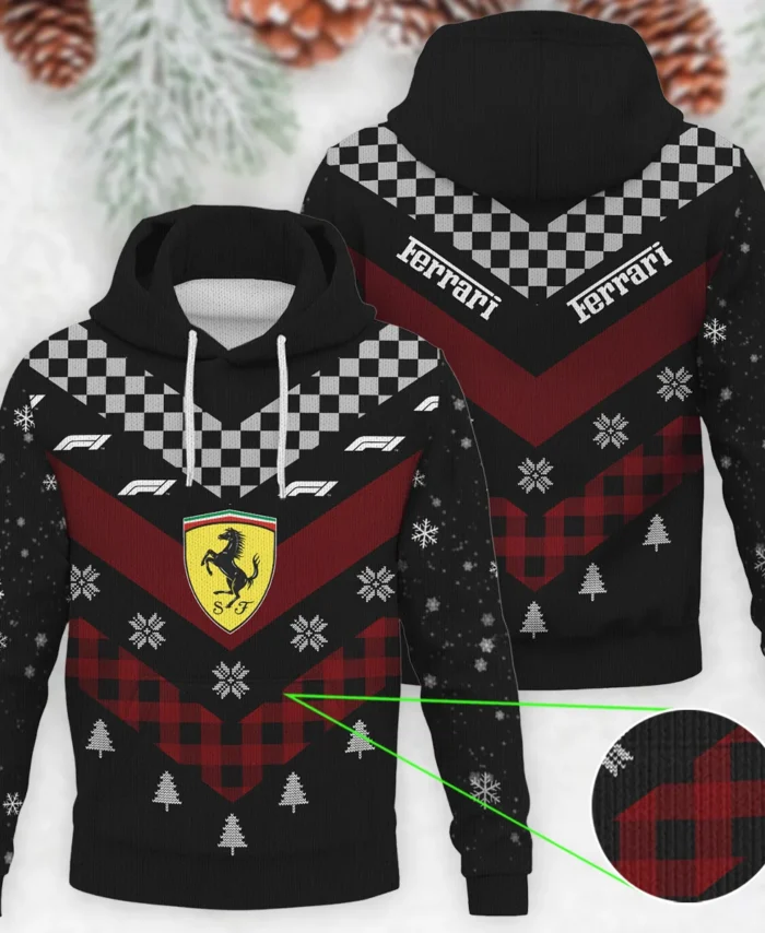 Winter Xmas Pattern Ferrari Formula 1 - Knitted Hoodie BLVAF12209250A32FRR