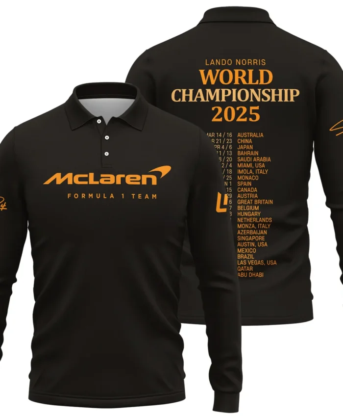 World Championship 2025 Lando Norris McLaren F1 Team Long Polo Shirt BLNRWDCA7LPL